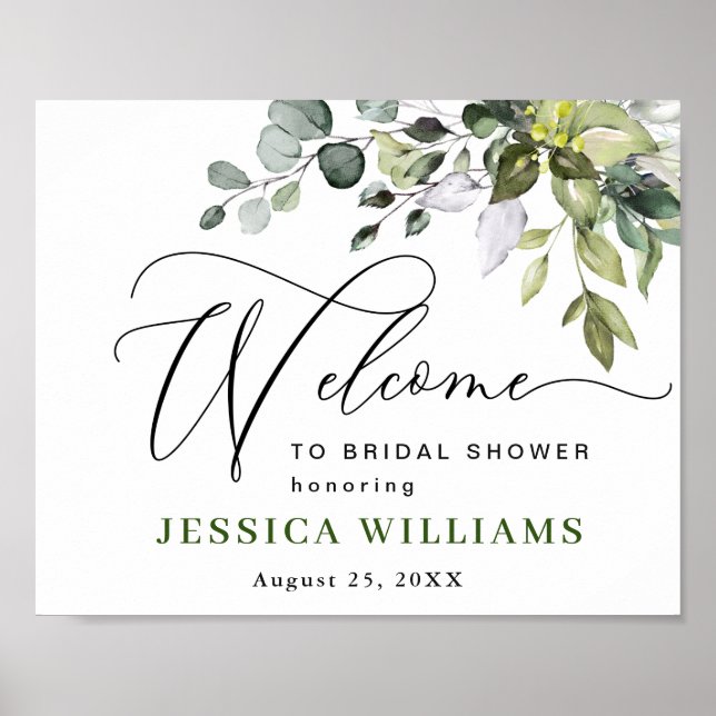 Elegant Eucalyptus BRIDAL SHOWER Welcome Sign (Front)