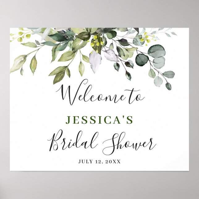 Elegant Eucalyptus BRIDAL SHOWER Welcome Sign (Front)