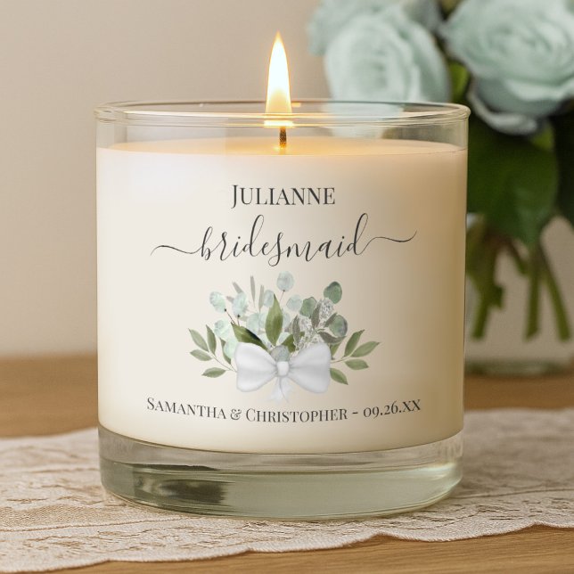 Elegant Eucalyptus Bridesmaid Wedding Favor Scented Candle (Creator Uploaded)