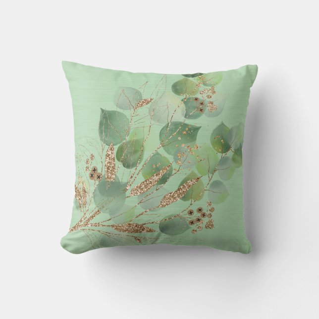 ELEGANT EUCALYPTUS BRUSHED METALLIC GREEN CUSHION (Front)