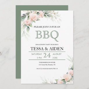 Elegant Eucalyptus Budget BBQ Engagement Party Invitation
