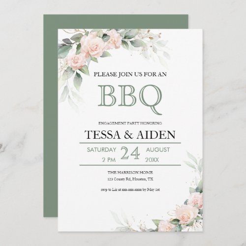 Elegant Eucalyptus Budget BBQ Engagement Party  Invitation