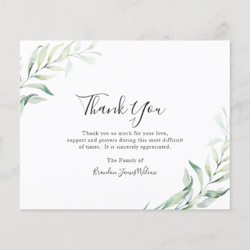 Elegant Eucalyptus Budget Funeral Thank You Card