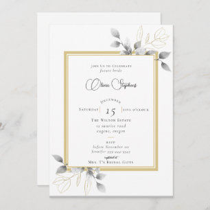 Elegant Eucalyptus Calligraphy Gold Bridal Shower Invitation