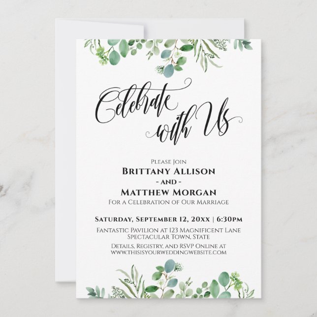 Elegant Eucalyptus Celebrate with Us Wedding Party Invitation (Front)