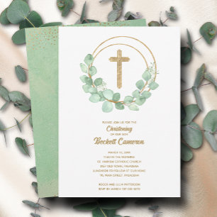 Elegant Eucalyptus Christening Invitation