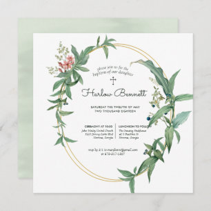 Elegant Eucalyptus Christening or Baptism Invitation