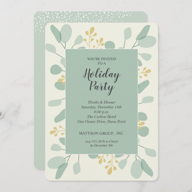 Elegant Eucalyptus Christmas Holiday Invitations (Front/Back)