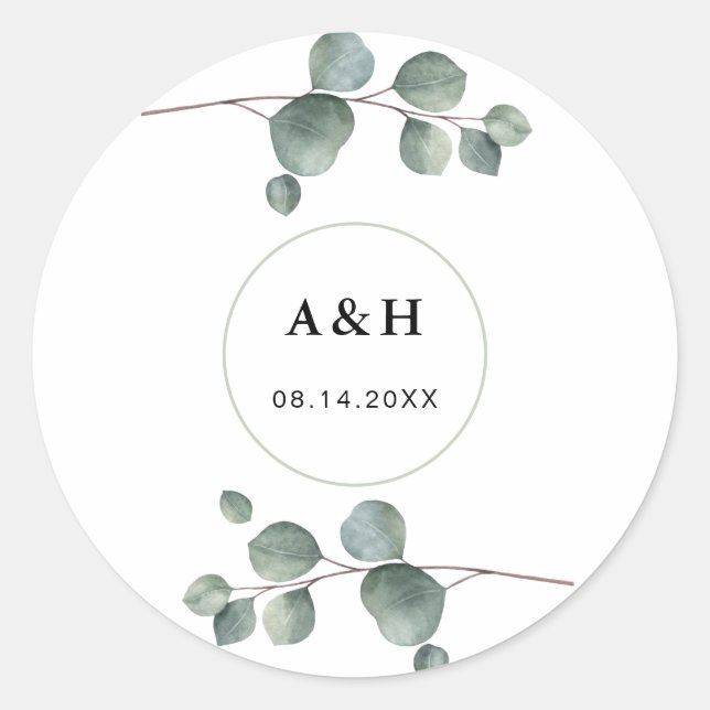 Elegant Eucalyptus Classic Round Sticker (Front)