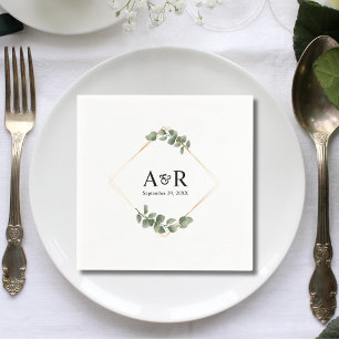 Elegant Eucalyptus Couple Initials Wedding Napkins