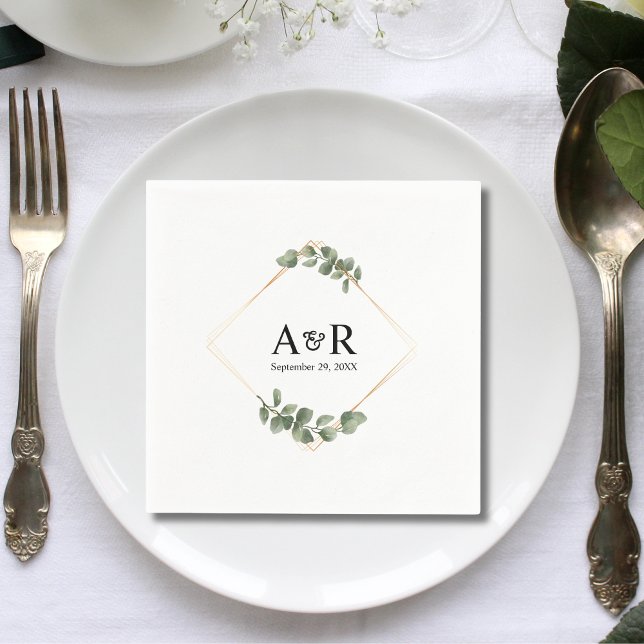 Elegant Eucalyptus Couple Initials Wedding Napkins (Creator Uploaded)