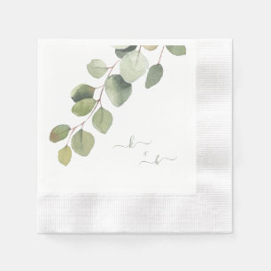 Elegant Eucalyptus Couple Initials Wedding Napkins