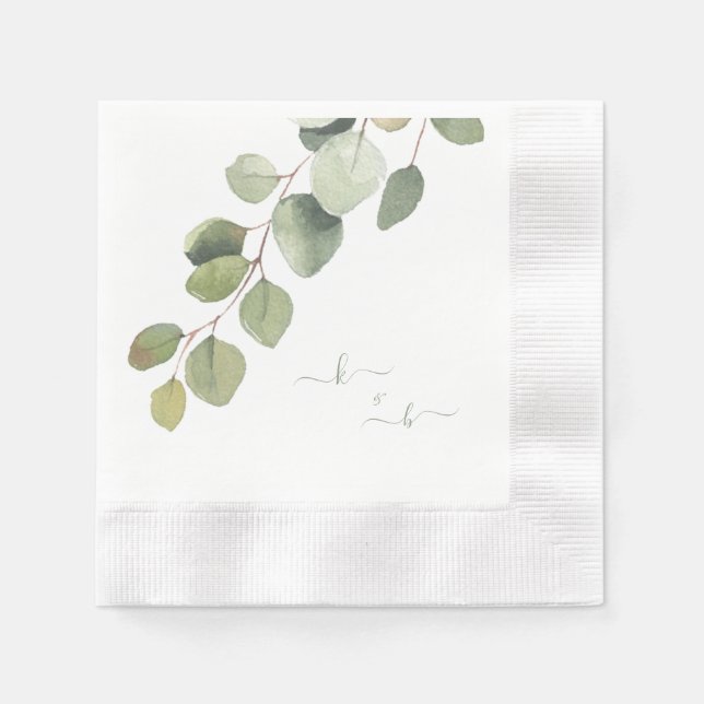Elegant Eucalyptus Couple Initials Wedding Napkins (Front)