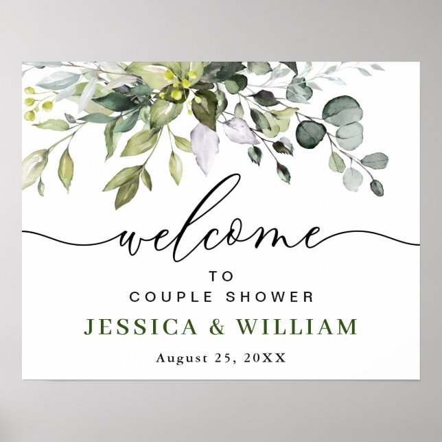 Elegant Eucalyptus COUPLE SHOWER Welcome Sign (Front)