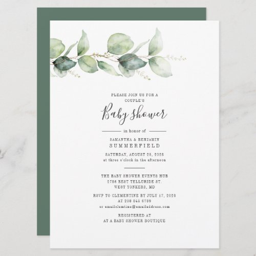 Elegant Eucalyptus Couples Baby Shower Greenery Invitation