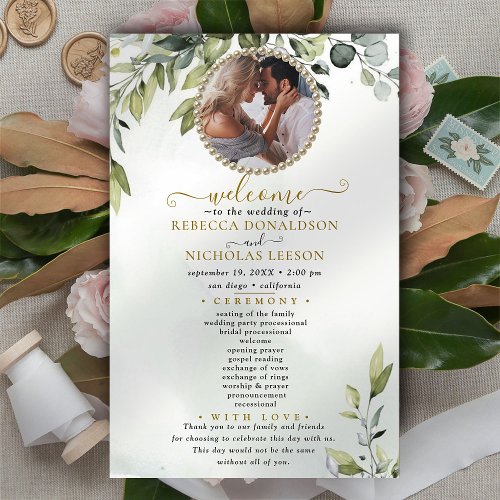 Elegant Eucalyptus Custom Photo Wedding Program