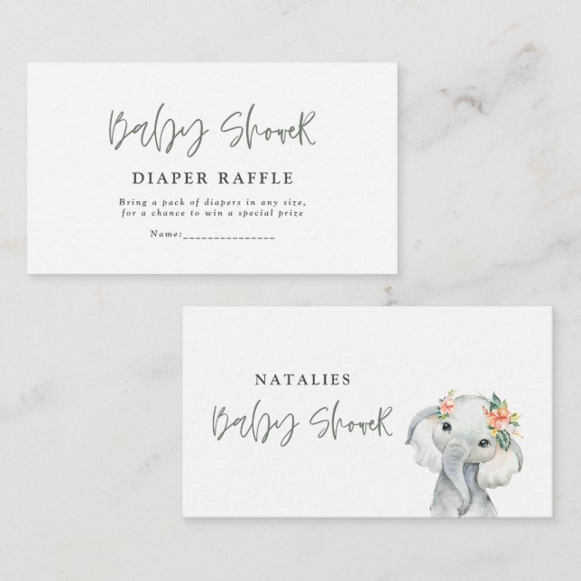elegant eucalyptus cute baby shower diaper raffle note card (Front/Back)