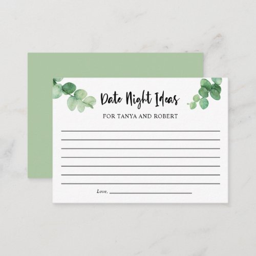 Elegant Eucalyptus Date Night Ideas Bridal Shower Advice Card