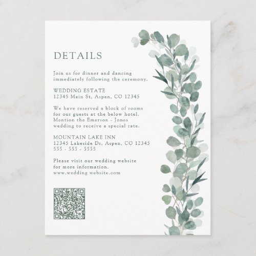 Elegant Eucalyptus Details Enclosure Card