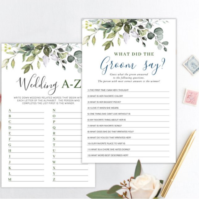 Elegant Eucalyptus Double-Sided Bridal Shower Game (Creator Uploaded)