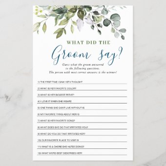 Elegant Eucalyptus Double-Sided Bridal Shower Game | Zazzle