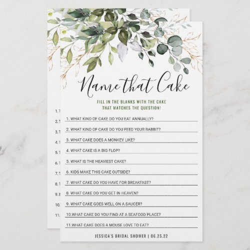 Elegant Eucalyptus Double_Sided Bridal Shower Game