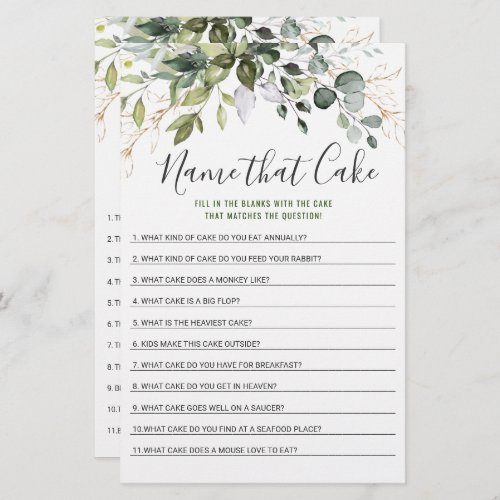 Elegant Eucalyptus Double_Sided Bridal Shower Game