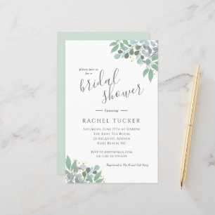Elegant Eucalyptus Dusty Blue Bridal Shower Invite