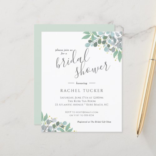 Elegant Eucalyptus Dusty Blue Bridal Shower Invite