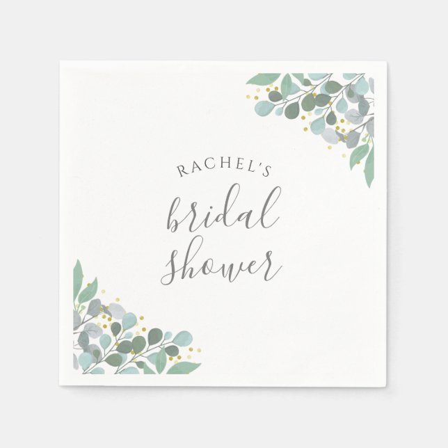 Elegant Eucalyptus Dusty Blue Bridal Shower Napkins (Front)
