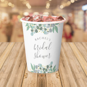 Elegant Eucalyptus Dusty Blue Bridal Shower Paper Cups