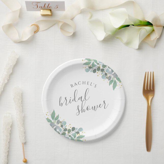 Elegant Eucalyptus Dusty Blue Bridal Shower Paper Plates (Wedding)