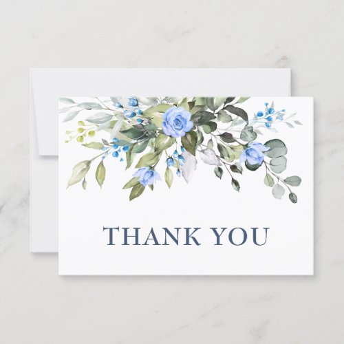 Elegant Eucalyptus Dusty Blue Roses Greenery Boho Thank You Card