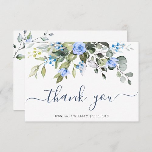 Elegant Eucalyptus Dusty Blue Roses Greenery Boho Thank You Card