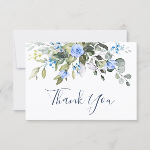 Elegant Eucalyptus Dusty Blue Roses Greenery Boho Thank You Card