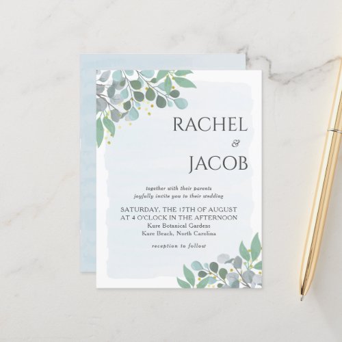 Elegant Eucalyptus Dusty Blue Wedding Invitation Postcard