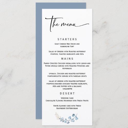 Elegant Eucalyptus Dusty Blue Wedding Menu 