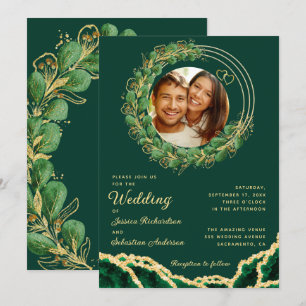 Elegant Eucalyptus Emerald Green Wedding Photo Invitation