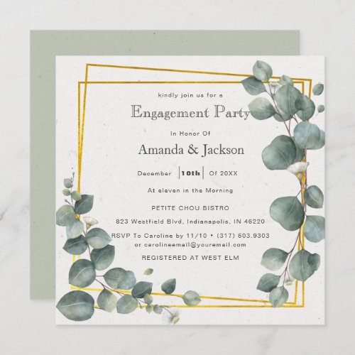 Elegant Eucalyptus Engagement Party Square Invitation