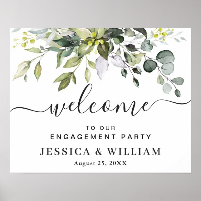 Elegant Eucalyptus ENGAGEMENT PARTY Welcome Sign (Front)