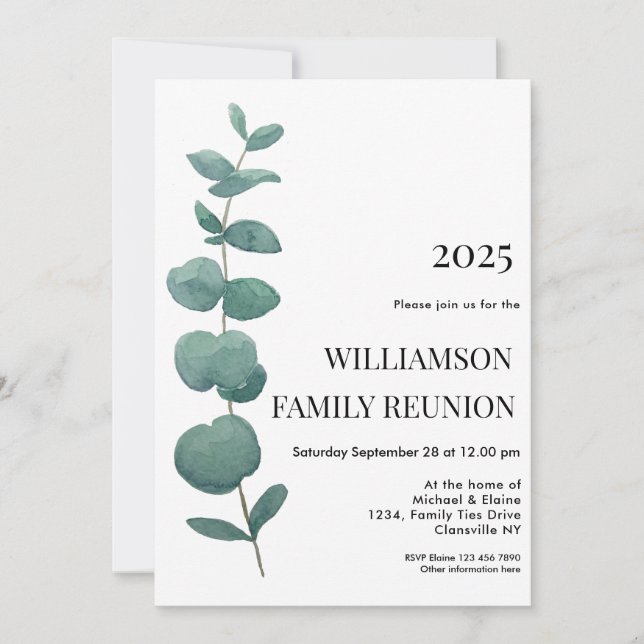 Elegant Eucalyptus Family Reunion Invitation (Front)