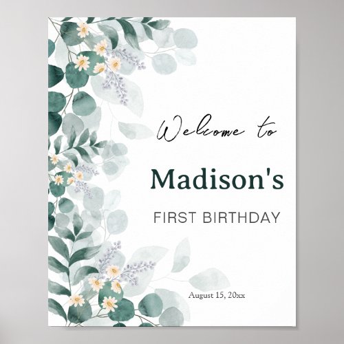 Elegant Eucalyptus Fisrt Birthday Welcome   Poster