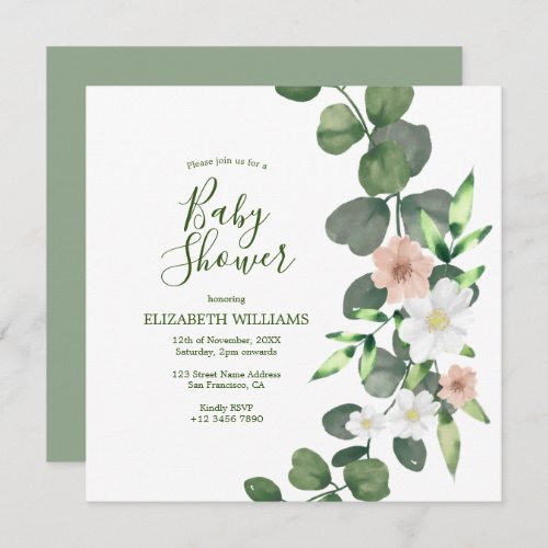 Elegant Eucalyptus Floral Baby Shower Invitation