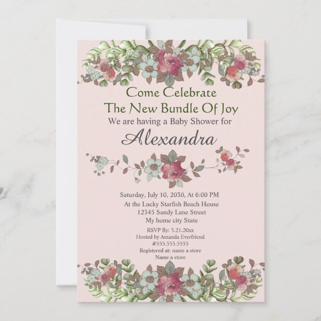 Elegant  Eucalyptus Floral Blush Pink  (Front)