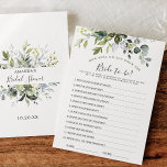 Elegant Eucalyptus Floral Bridal Shower Game Card<br><div class="desc">Enjoy your bridal shower with these funny games.
If you need help,  contact me please.</div>