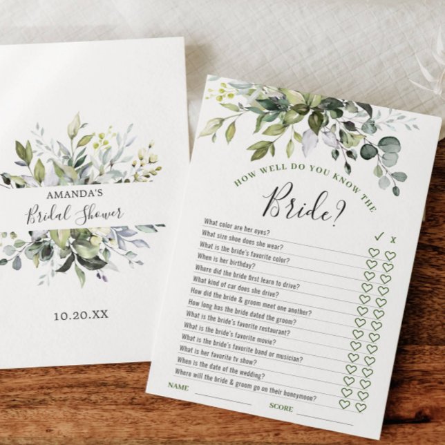 Elegant Eucalyptus Floral Bridal Shower Game Card (Creator Uploaded)