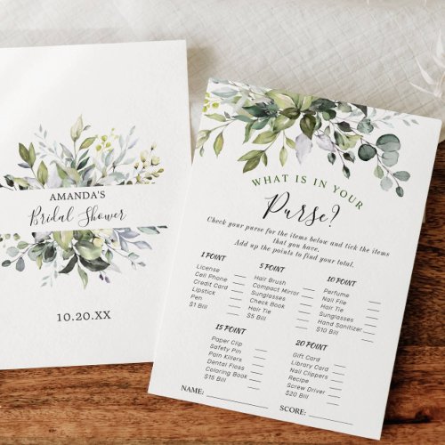 Elegant Eucalyptus Floral Bridal Shower Game Card