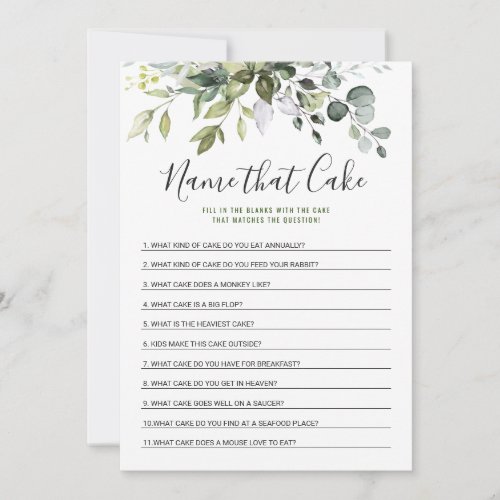 Elegant Eucalyptus Floral Bridal Shower Game Card