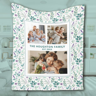 Elegant Eucalyptus Floral Family Photo Collage Fleece Blanket