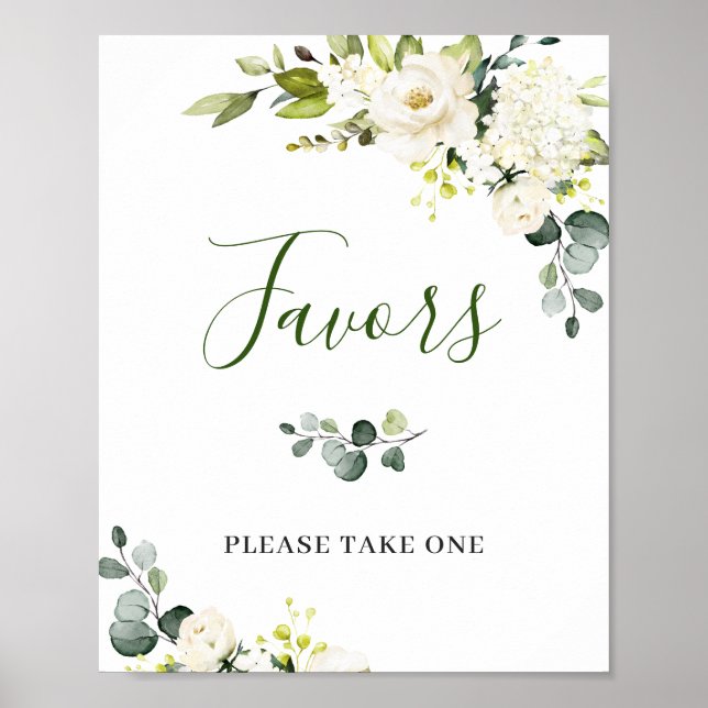 Elegant Eucalyptus Floral Favors Wedding Sign (Front)